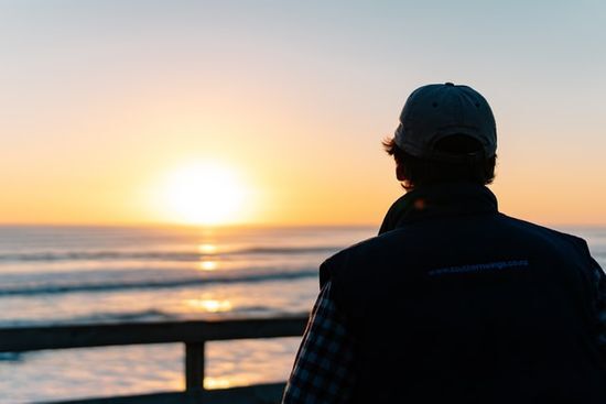 Man at Sundown A man watching the sundown over the ocean at the beginning of Sabbath