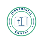An icon of an open Bible with the cross in it to represent Fundamental Belief #1.