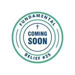 An image of a cross and the phrase "COMING SOON" to represent the Second Coming of Christ and Fundamental Belief #25.