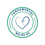 An icon of a heart with a cross in it to represent God the Father and Fundamental Belief #3.
