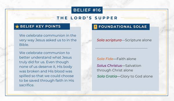 Adventist belief in the Lord's Supper Chart explaining how the Adventist belief in the Lord's Supper relates to Protestant principles.