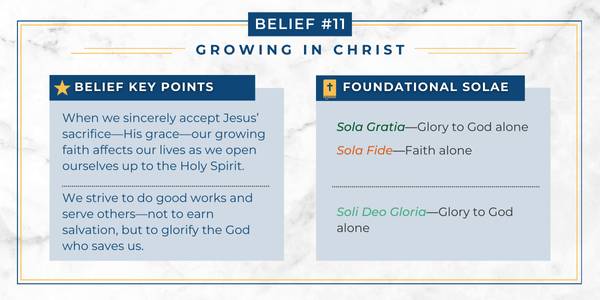 Adventist belief in growing in Christ Chart explaining how the Adventist belief in growing in Christ relates to Protestant principles.