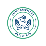 An icon of a dove and hands breaking chains to represent the experience of salvation and Fundamental Belief #10.