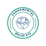 An icon of three angels flying around the earth to represent Fundamental Belief #13, which is about the remnant and its mission.