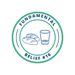 An icon of two loaves of bread and a cup of wine to represent the Lord's Supper and Fundamental Belief #16.