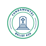 An icon of a tombstone to represent Fundamental Belief #26, which goes over death and the resurrection.