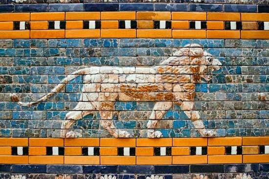 Ancient Babylon A painting of a lion with two eagle's wings, which was a symbol of ancient Babylon in the Bible