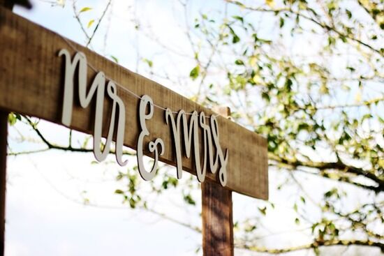 Wedding sign saying Mr. & Mrs. An outdoor wedding sign that says