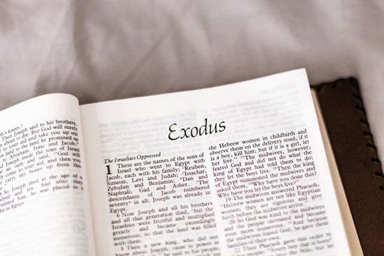 Exodus A Bible opened up to the book of Exodus.