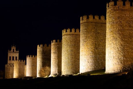 Ancient City Walls Light shining on city walls at night