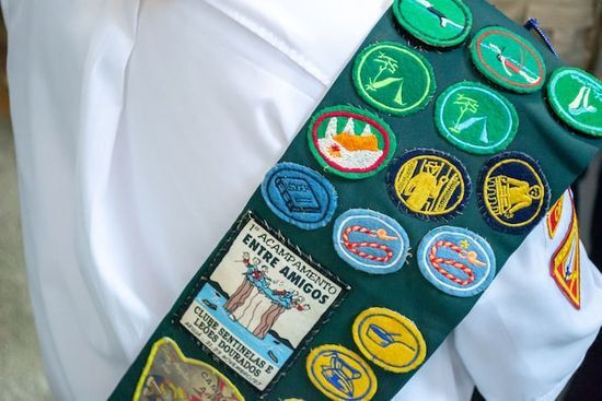 Pathfinder sash A Pathfinder sash covered in patches