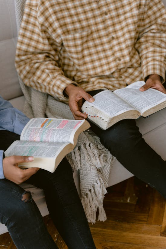 Bible Study A Process to Become an Adventist Two people have a Bible study. It's common to study the Bible with someone when joining the church.
