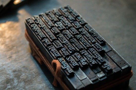 Type Set of Verse Type set for a printing press, similar to what Andrews would have used in Europe