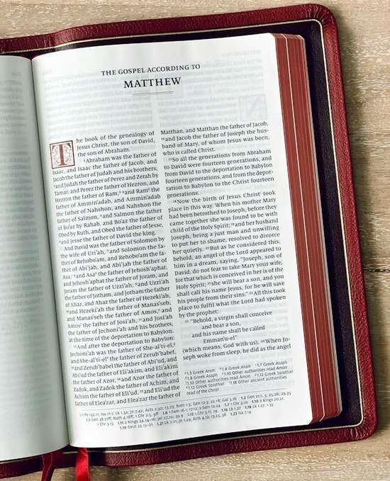 Open Bible in Matthew A Bible open to the first page of the Gospel of Matthew