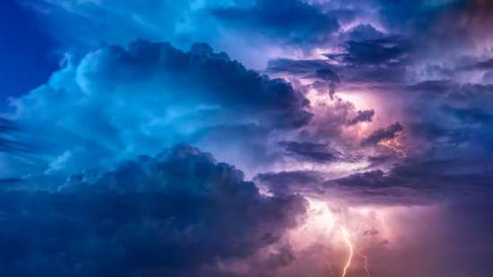 Lightning in black clouds Lightning flashes under dark clouds in a blue and gold sky. This gives us a feel of the conflict that took place in heaven.