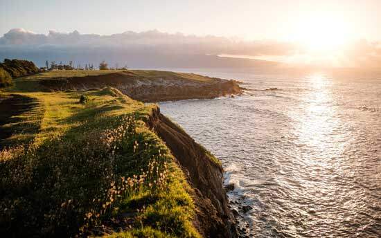Seashore Green fields along the seashore at sunset, reminding us of God's Creation in Genesis