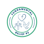 An icon of a heart, cross, and dove to represent the Trinity, which is what Fundamental Belief #2 is all about.