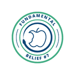 An icon of a bitten apple and serpent represents Fundamental Belief #7, which addresses human nature.