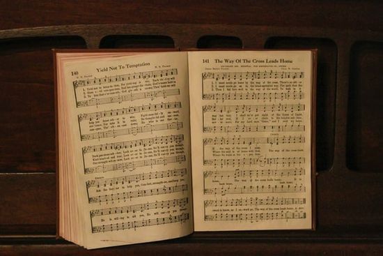 A Seventh-day Adventist Songbook A Seventh-day Adventist songbook open on a music stand