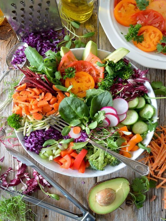 Diet Example Salad A salad of colorful vegetables for a whole food, plant-based diet