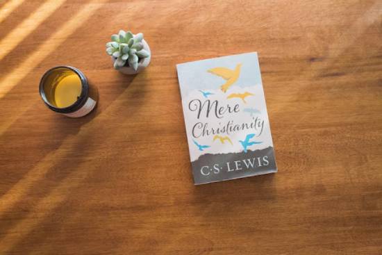 CS Lewis' book entitled Mere Christianity A copy of C.S. Lewis' book, Mere Christianity, on a table. Lewis wrote it to make a case for the Christian faith.