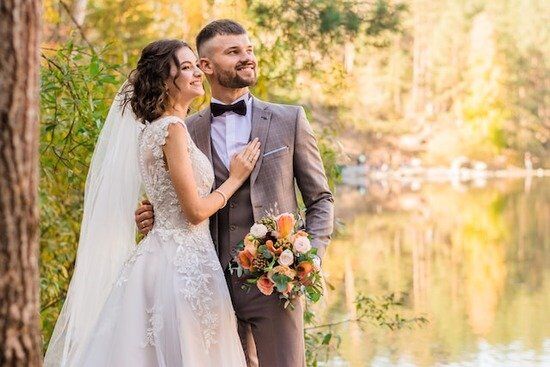 Bride and Groom Outside A bride and groom excited for married life