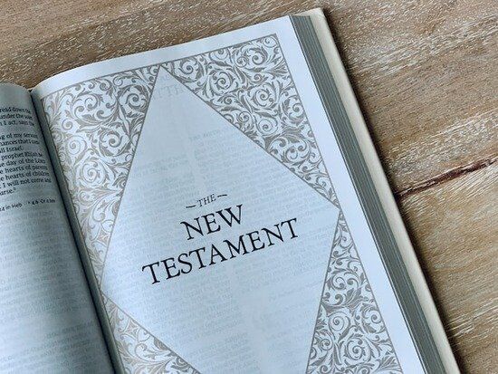 New Testament of the Bible A Bible open to the New Testament where we find Jesus' example of Sabbath keeping