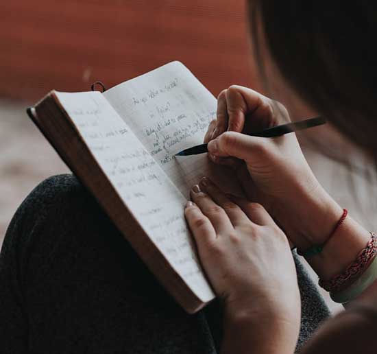 Woman journaling Woman journaling her thoughts, feelings, prayers, and Scripture passages as self-inventory helps in self-control journey.