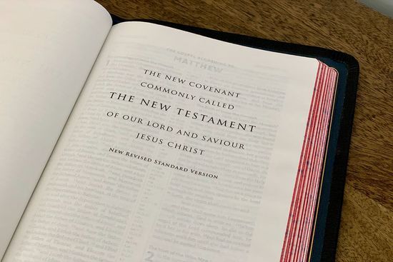 Open New Testament The first page of the New Testament