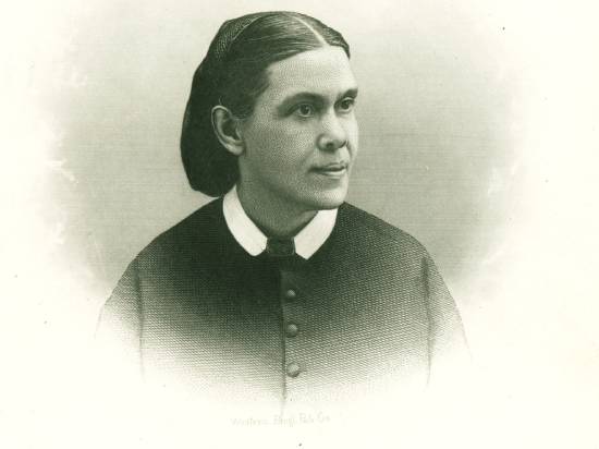 A close-up portrait of Ellen White.