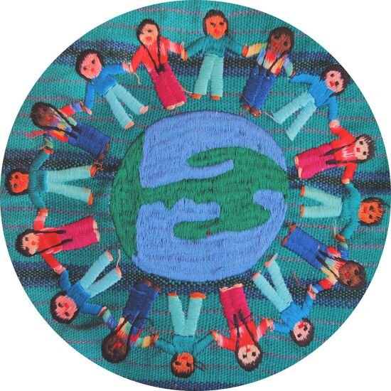 Embroidery Patch Children on Earth An embroidery of children holding hands around the earth to show that we are all children of God