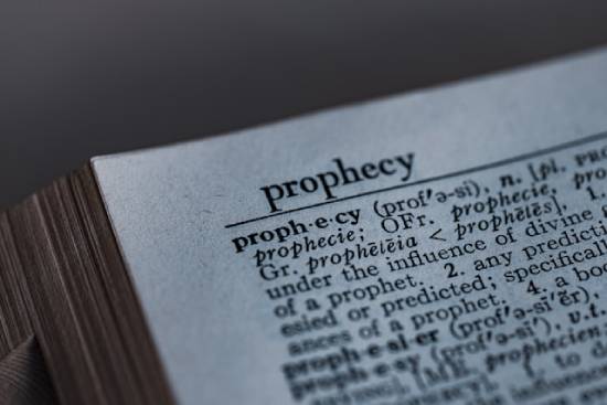 A close-up text of prophecy Close-up of the definition for prophecy in dictionary. This illustrates how people have tried to make sense of what prophecy is and how to interpret it.